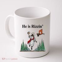 He Is Rizzin Funny Jesus Playing Basketball Meme Coffee Mug thumb 0