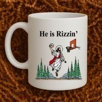 He Is Rizzin Funny Jesus Playing Basketball Meme Coffee Mug thumb 2