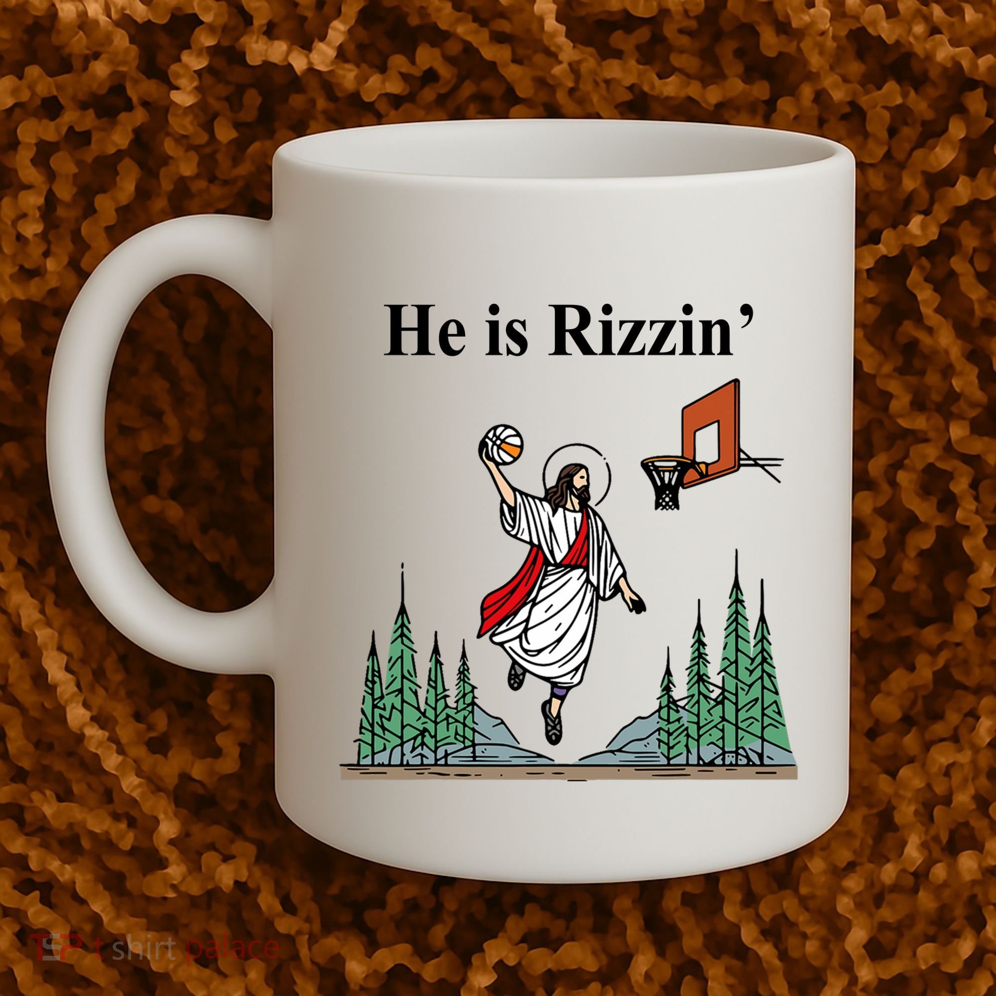 He Is Rizzin Funny Jesus Playing Basketball Meme Coffee Mug