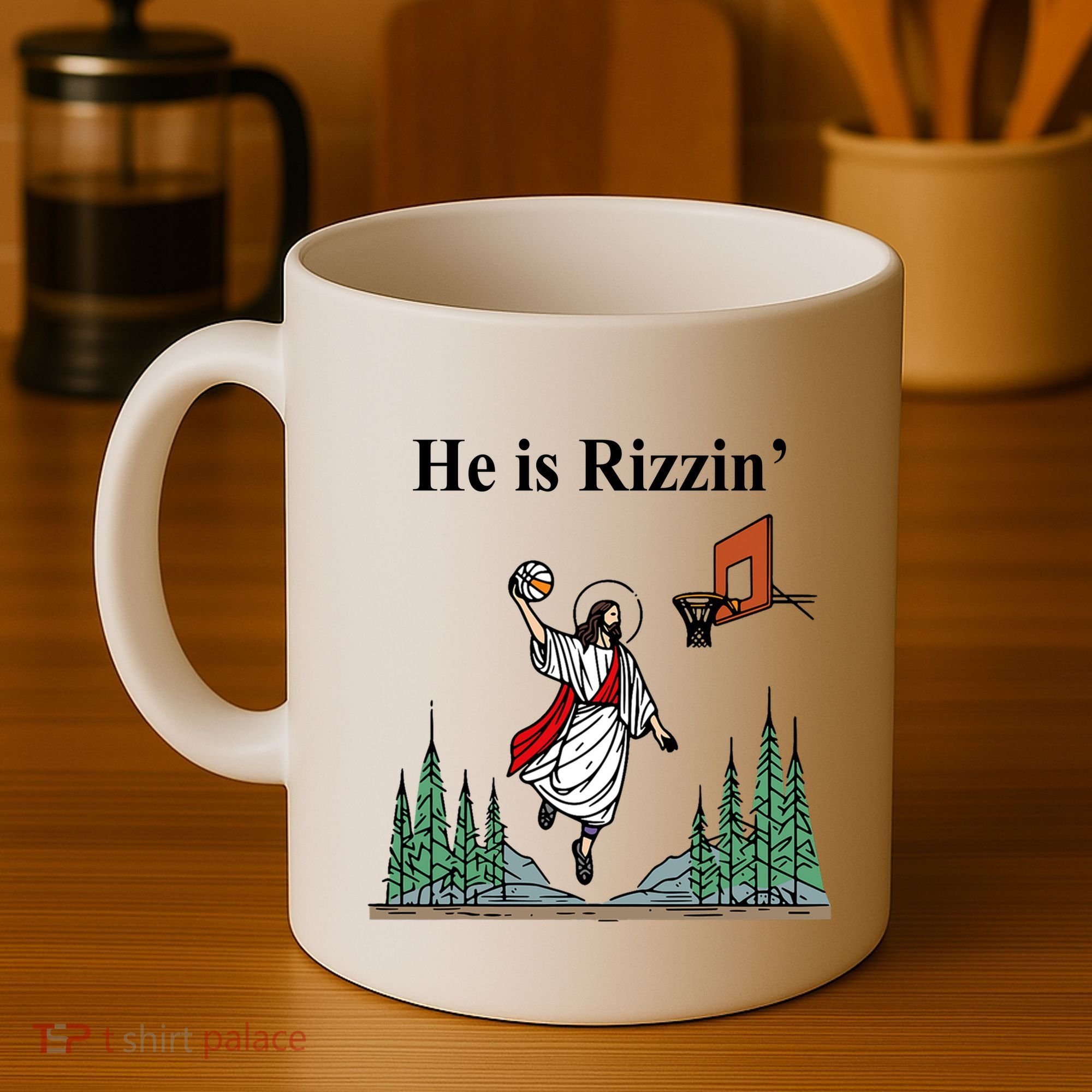 He Is Rizzin Funny Jesus Playing Basketball Meme Coffee Mug