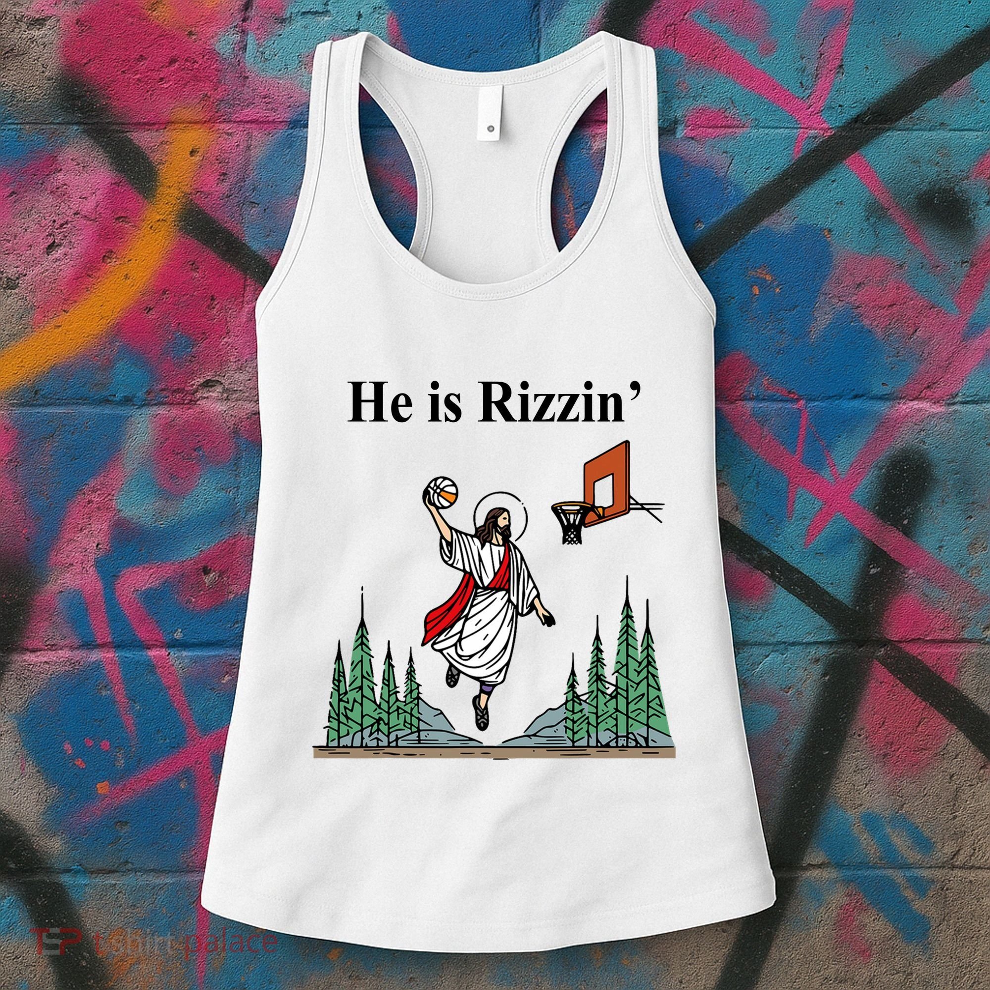 He Is Rizzin Funny Jesus Playing Basketball Meme Women's Tank Top