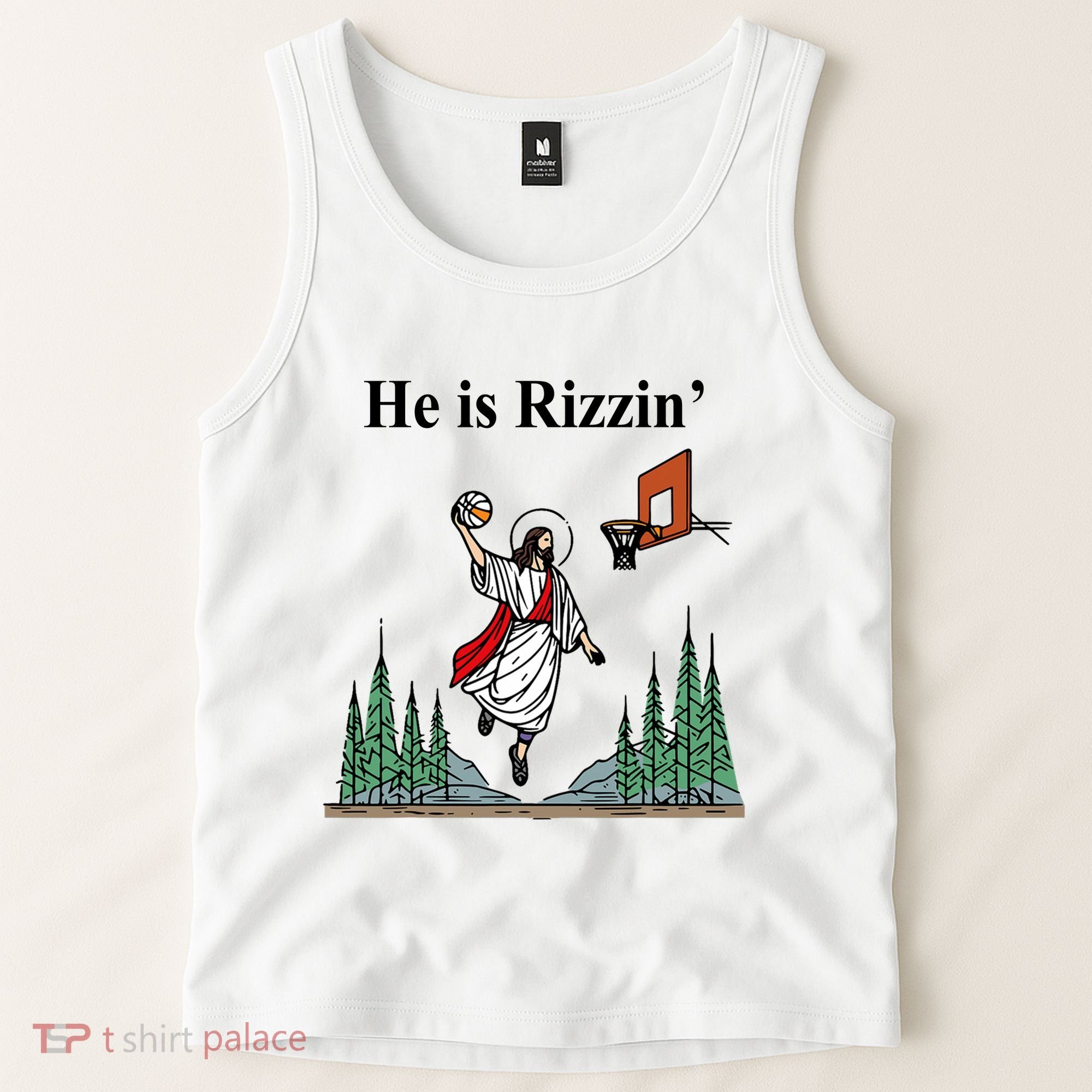 He Is Rizzin Funny Jesus Playing Basketball Meme Tank Top