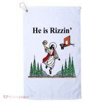 He Is Rizzin Funny Jesus Playing Basketball Meme Golf Towel thumb 0