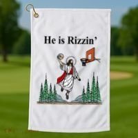 He Is Rizzin Funny Jesus Playing Basketball Meme Golf Towel thumb 1