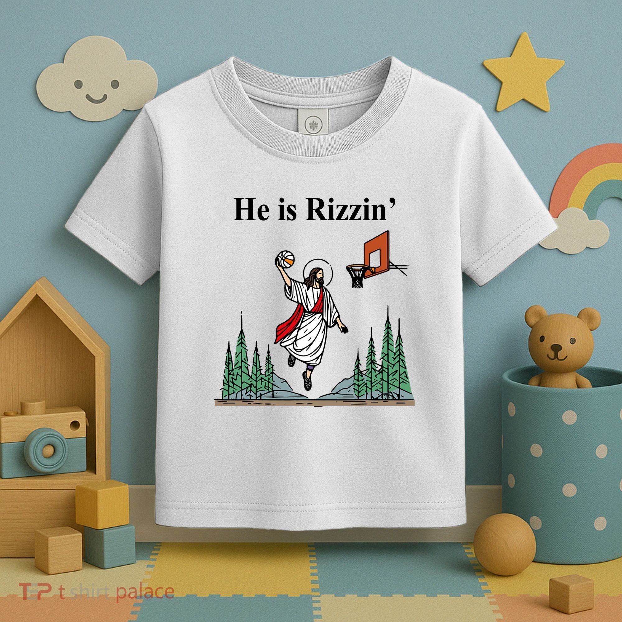 He Is Rizzin Funny Jesus Playing Basketball Meme Toddler T-Shirt