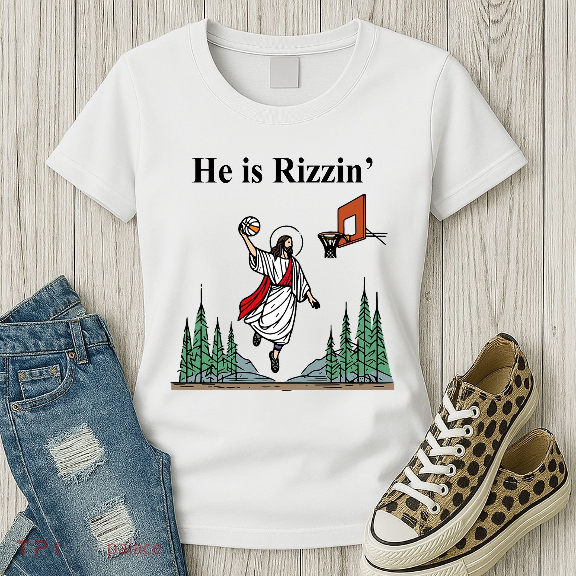 He Is Rizzin Funny Jesus Playing Basketball Meme Women's T-Shirt