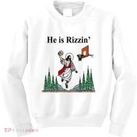 He Is Rizzin Funny Jesus Playing Basketball Meme Kids Sweatshirt thumb 0