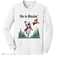 He Is Rizzin Funny Jesus Playing Basketball Meme Kids Long Sleeve Shirt thumb 0