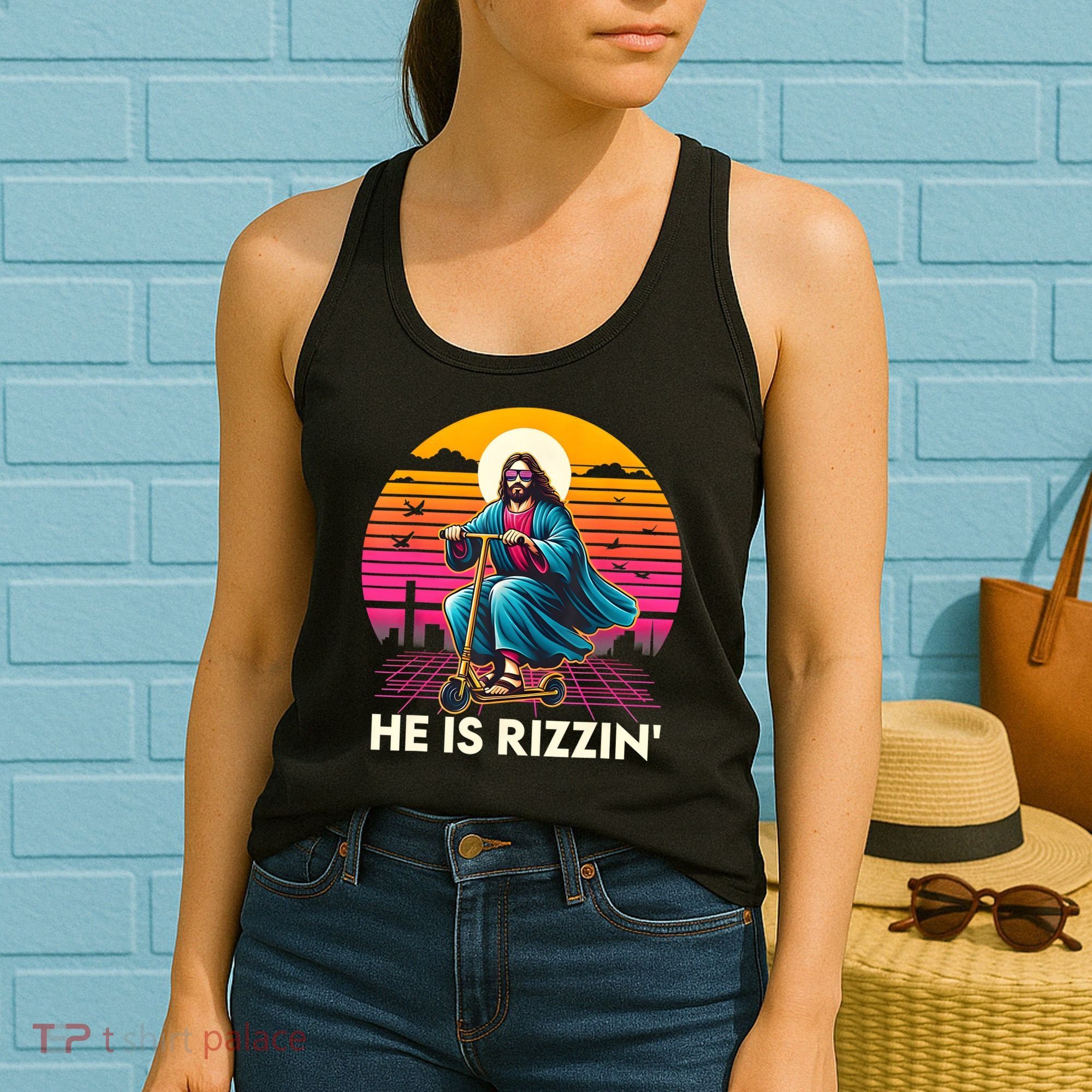 He Is Rizzen Jesus Is Rizzen Cool Jesus Jesus Has Rizzen Women's Tank Top