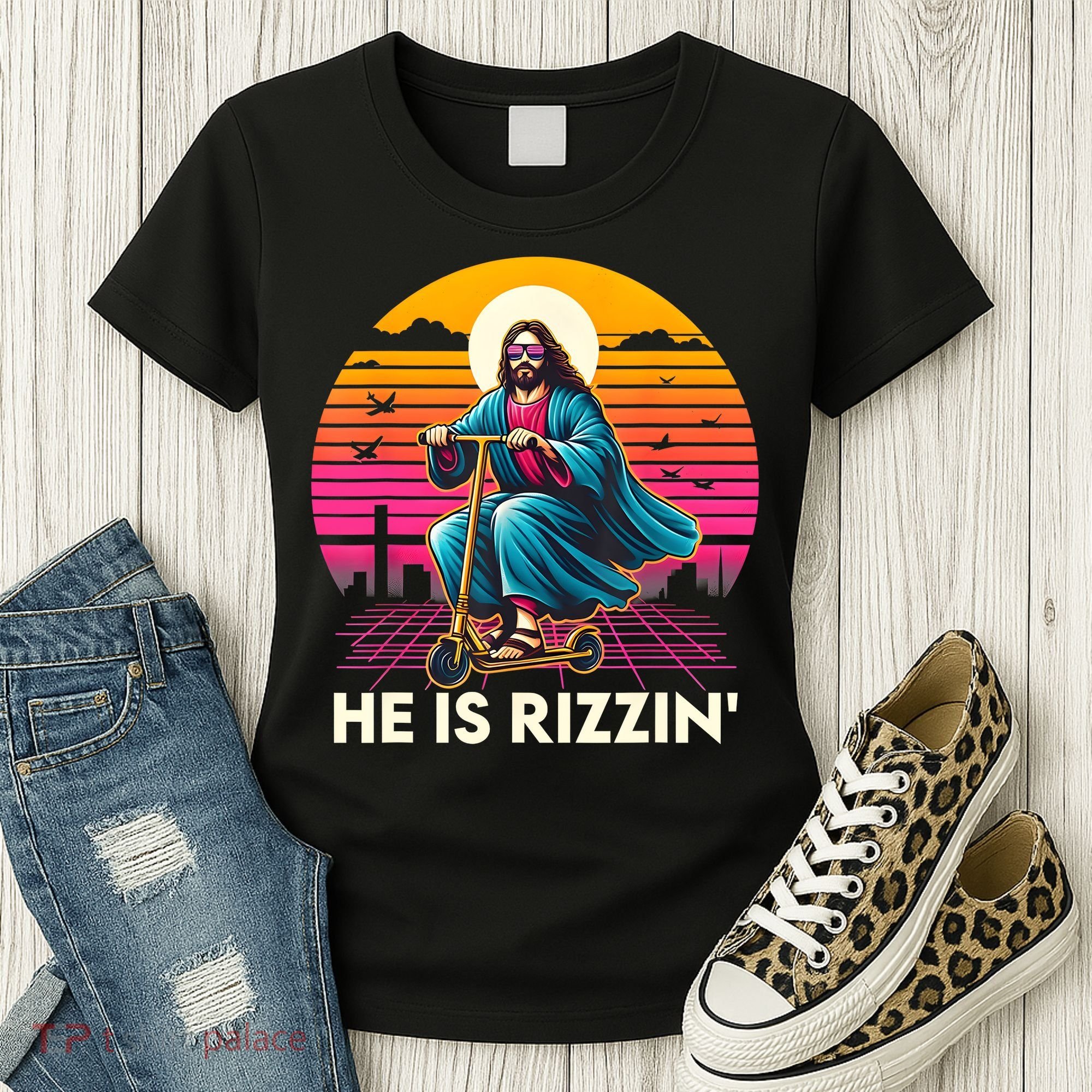 He Is Rizzen Jesus Is Rizzen Cool Jesus Jesus Has Rizzen Women's T-Shirt