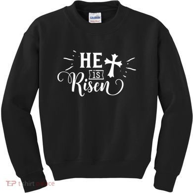 He Is Risen Jesus Easter Cross Kids Sweatshirt