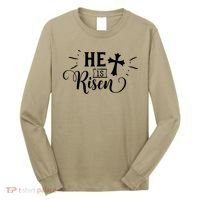 He Is Risen Jesus Easter Cross Long Sleeve Shirt thumb 0