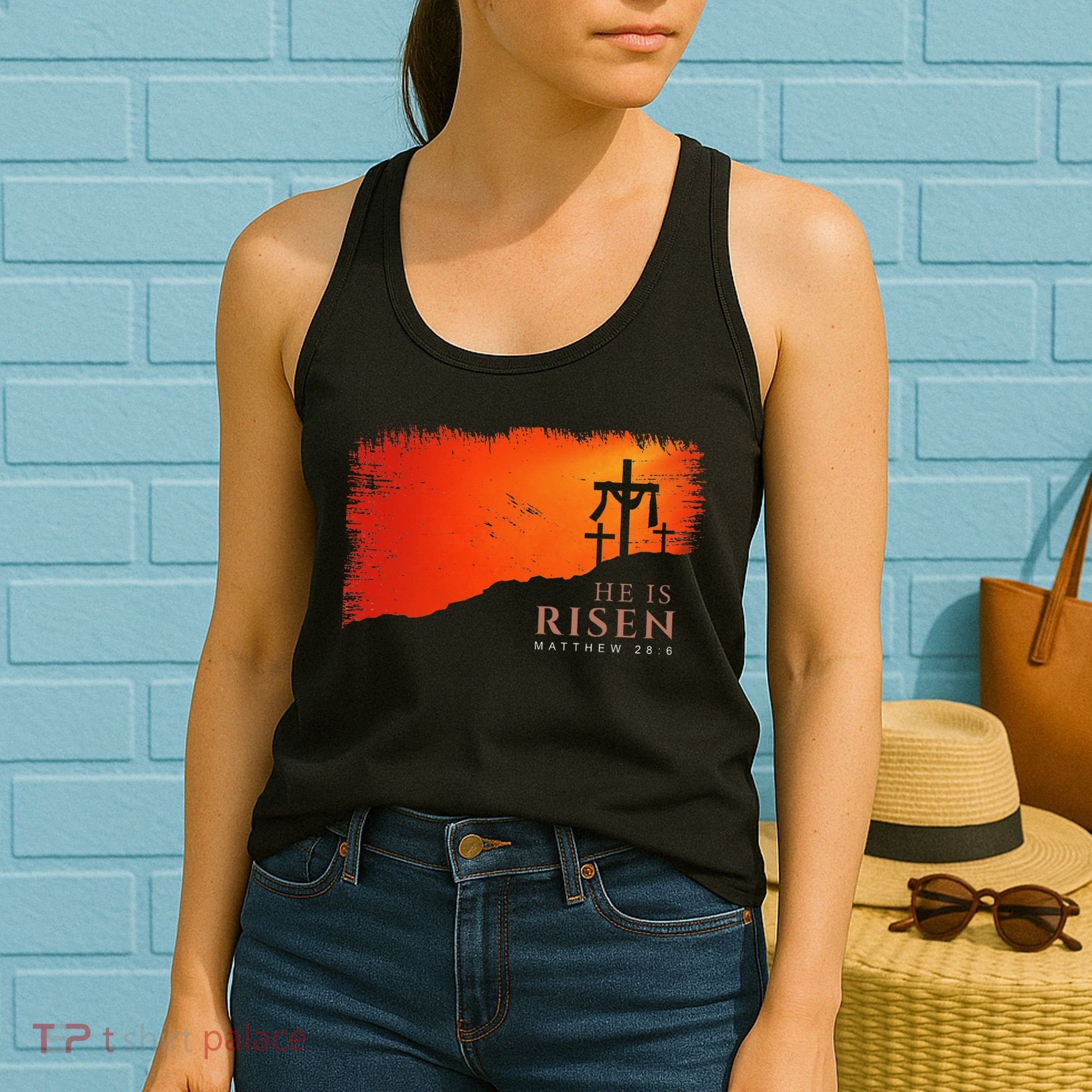 He Is Risen Matthew 286 Jesus Christ Cross Gift Women's Tank Top