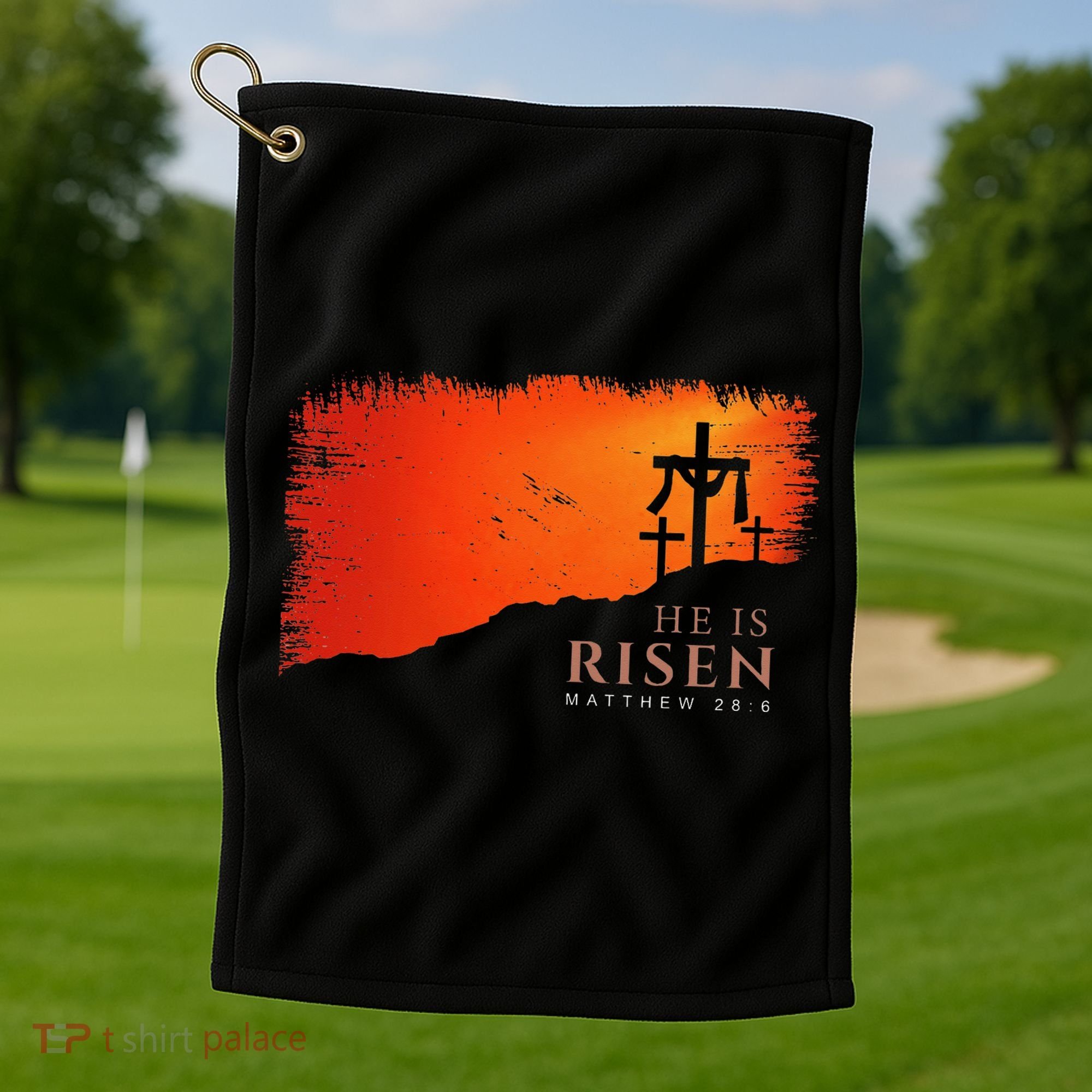He Is Risen Matthew 286 Jesus Christ Cross Gift Golf Towel