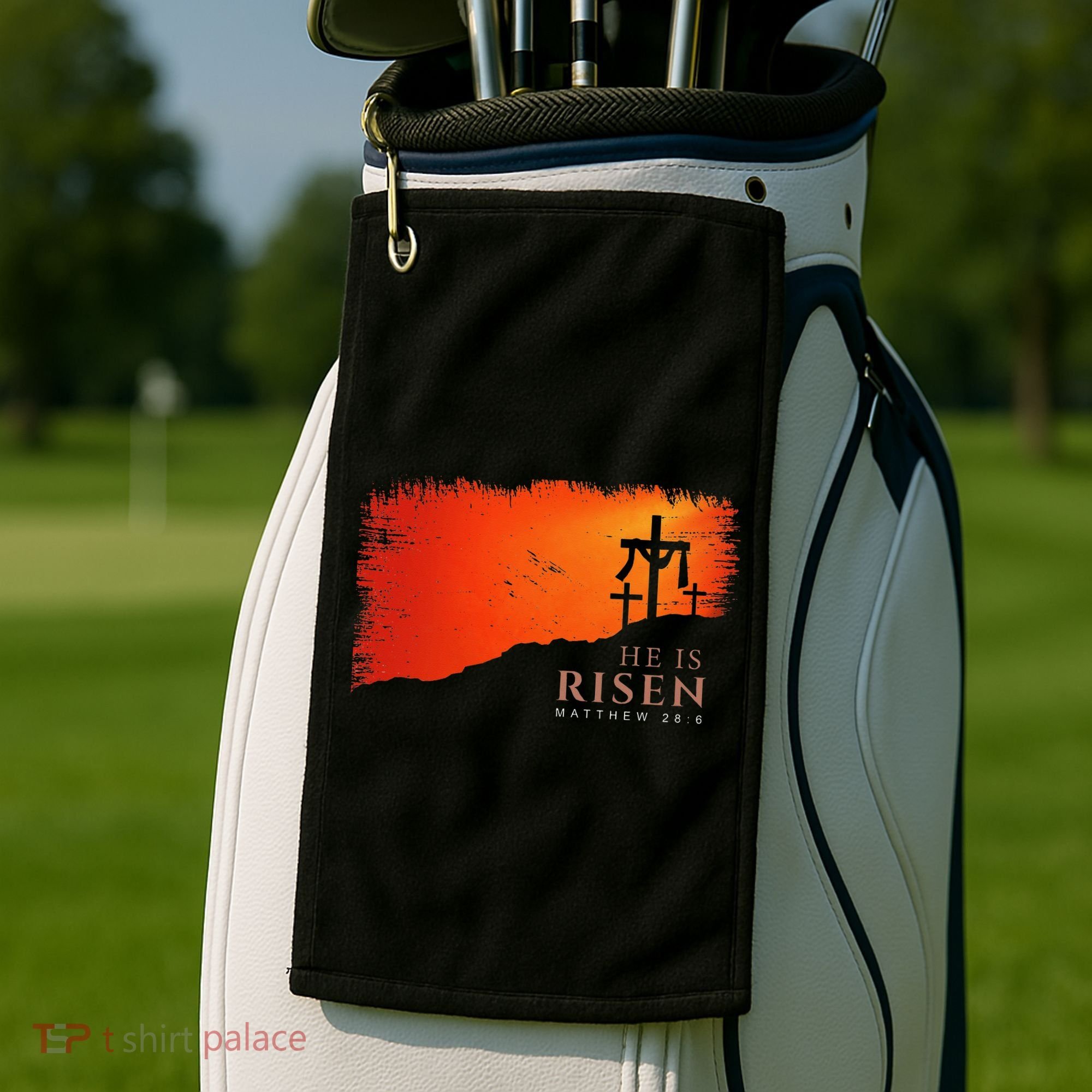 He Is Risen Matthew 286 Jesus Christ Cross Gift Golf Towel