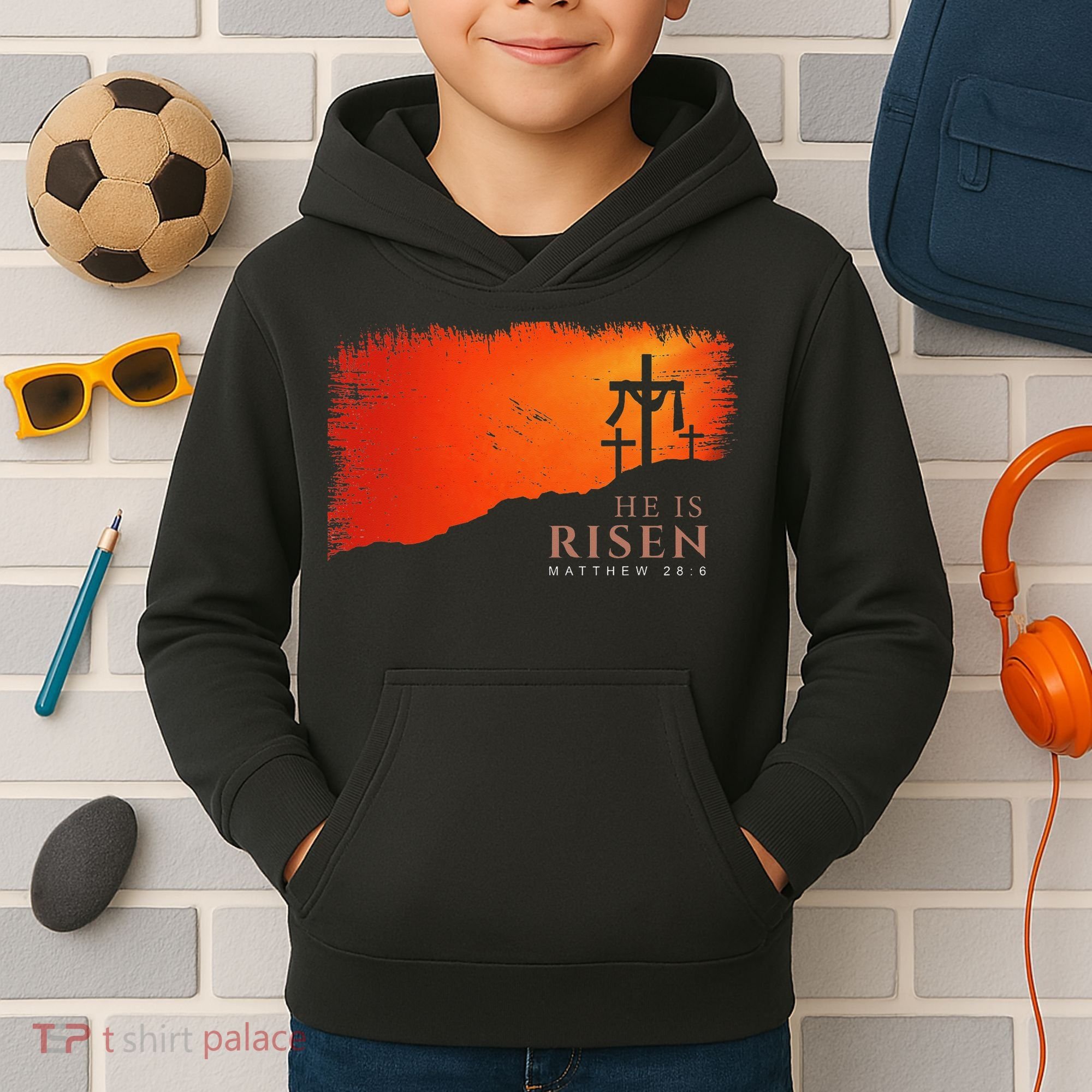 He Is Risen Matthew 286 Jesus Christ Cross Gift Kids Hoodie