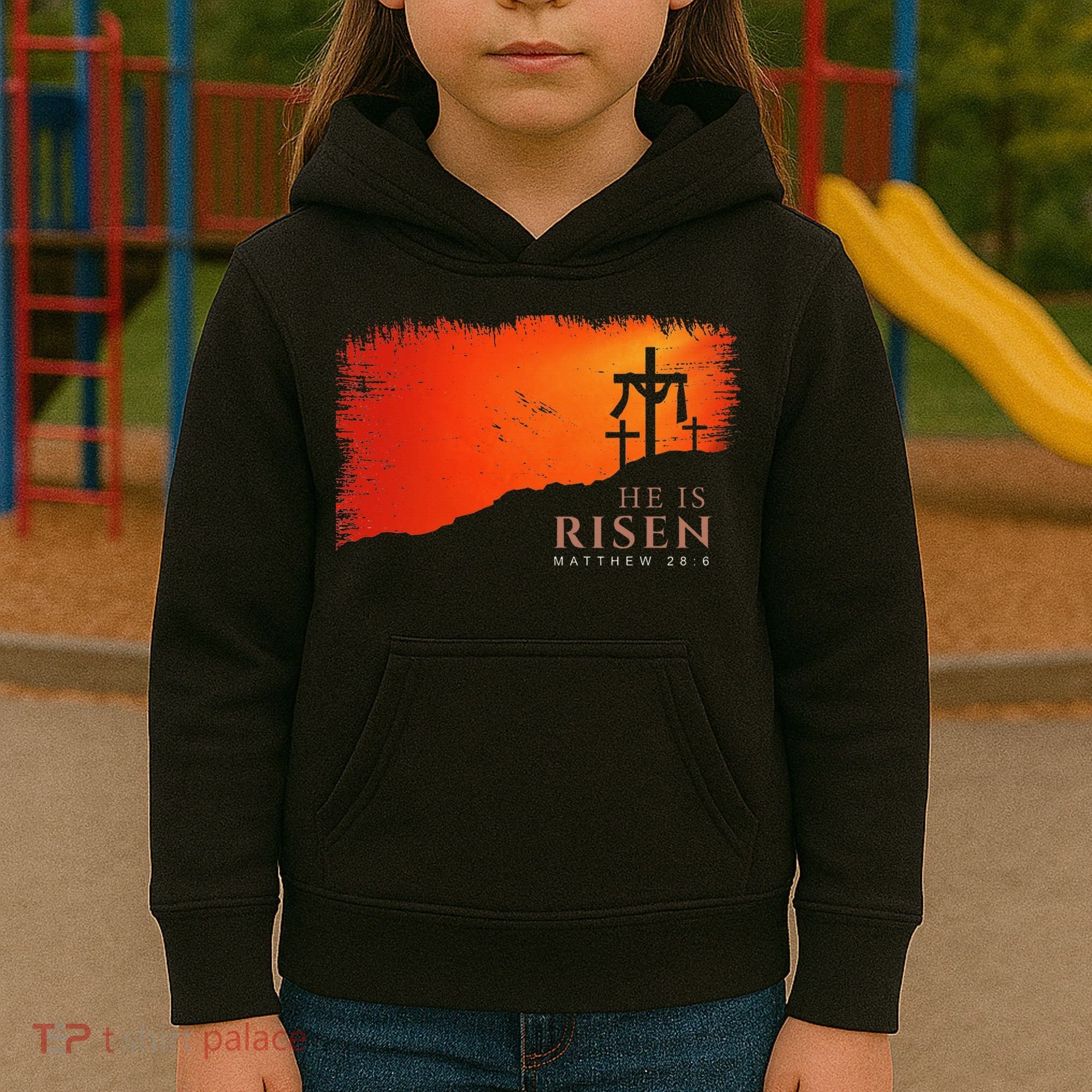 He Is Risen Matthew 286 Jesus Christ Cross Gift Kids Hoodie