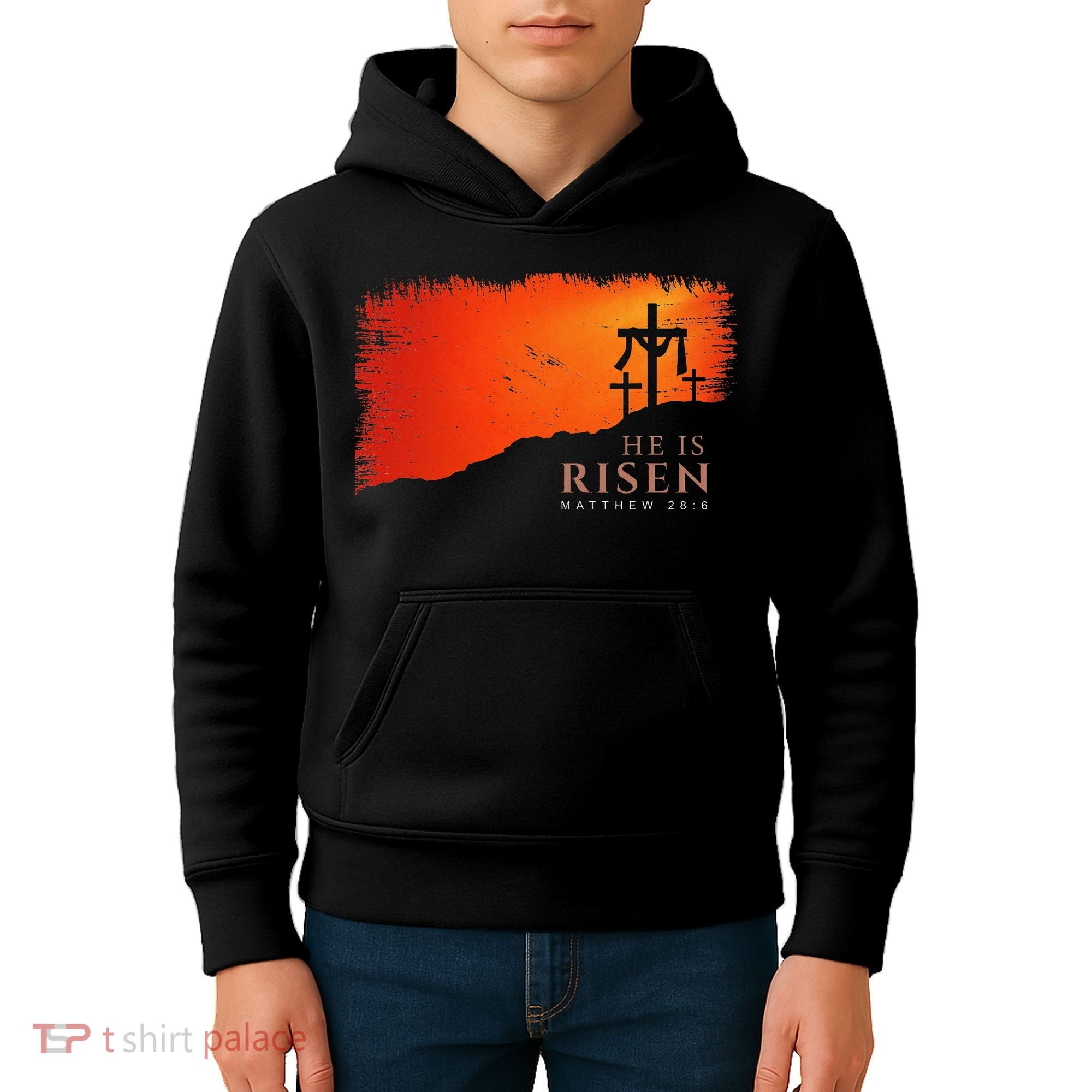 He Is Risen Matthew 286 Jesus Christ Cross Gift Kids Hoodie
