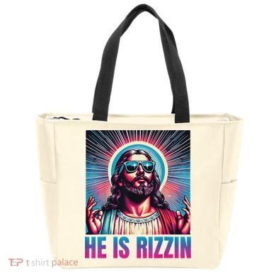 He Is Rizzin Jesus Tote Bag