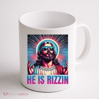 He Is Rizzin Jesus Coffee Mug back