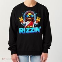He Is Rizzen Jesus Has Rizzen Retro Christian Pixel Gaming Gift Women's Sweatshirt thumb 0