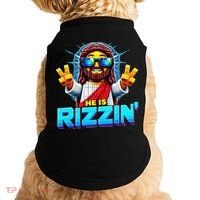 He Is Rizzen Jesus Has Rizzen Retro Christian Pixel Gaming Gift Doggie Tank thumb 0