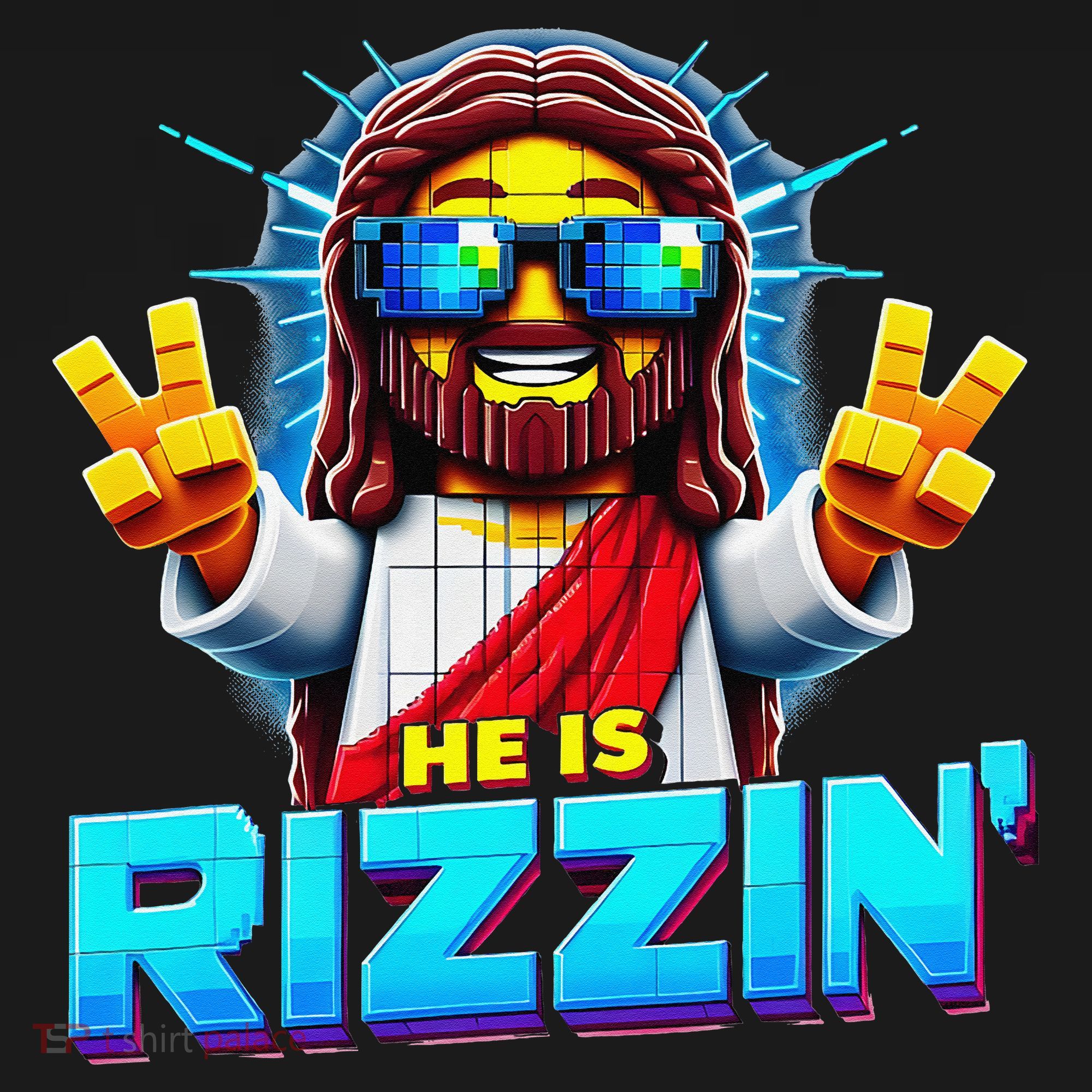 He Is Rizzen Jesus Has Rizzen Retro Christian Pixel Gaming Gift Apron