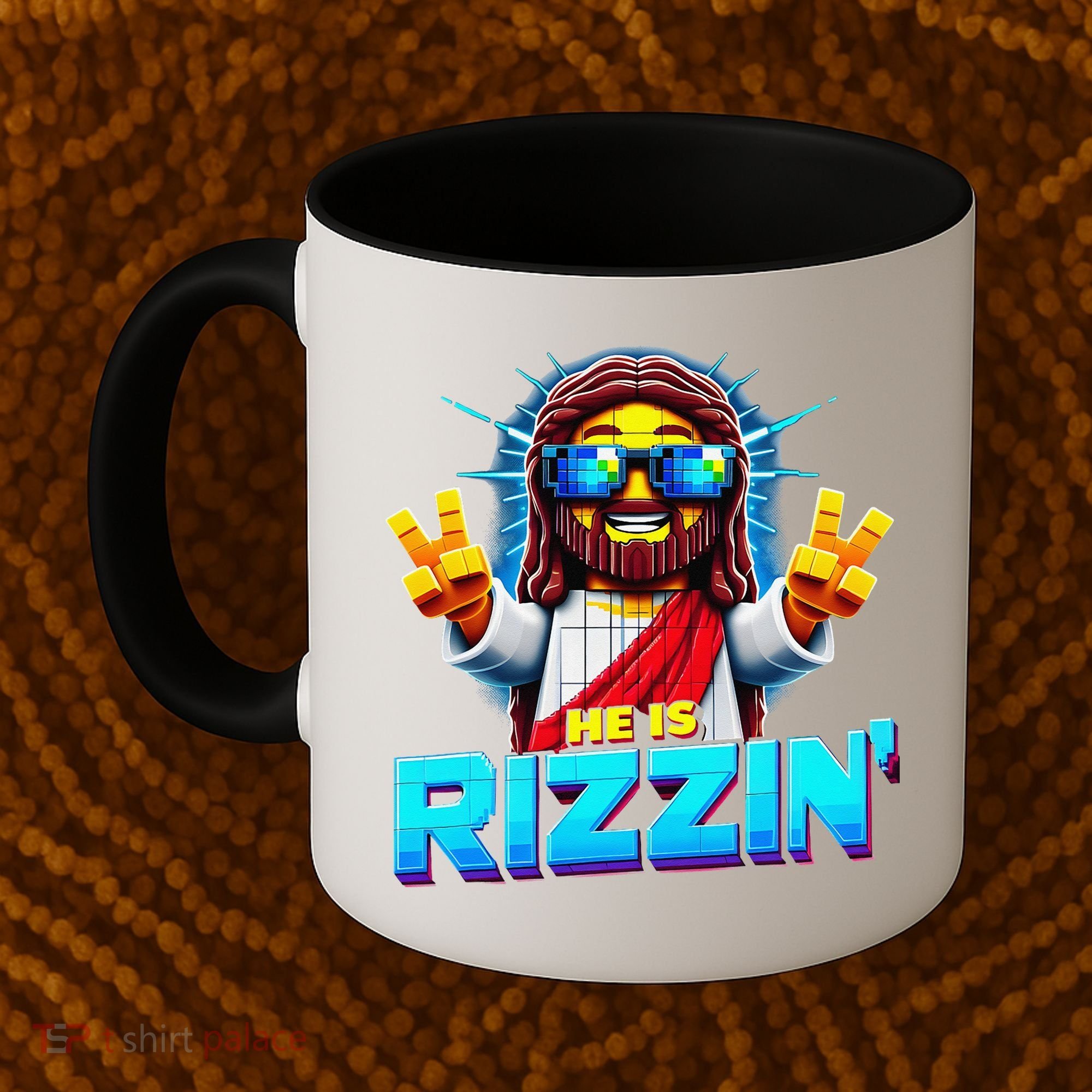 He Is Rizzen Jesus Has Rizzen Retro Christian Pixel Gaming Gift Coffee Mug