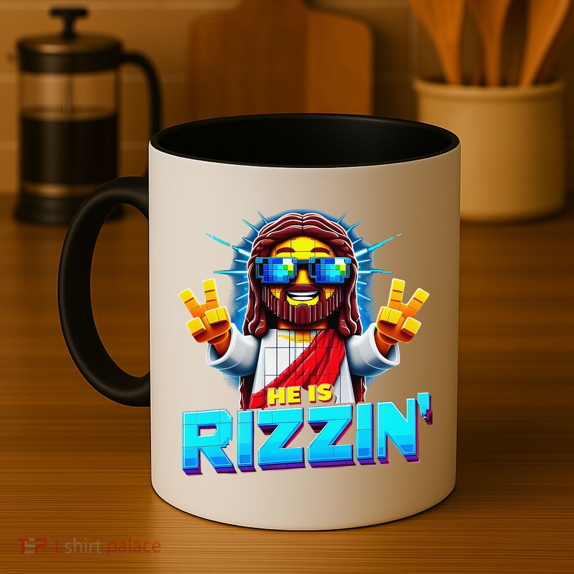 He Is Rizzen Jesus Has Rizzen Retro Christian Pixel Gaming Gift Coffee Mug