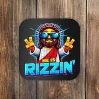 He Is Rizzen Jesus Has Rizzen Retro Christian Pixel Gaming Gift Coaster thumb 0
