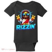 He Is Rizzen Jesus Has Rizzen Retro Christian Pixel Gaming Gift Baby Bodysuit thumb 0