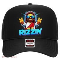 He Is Rizzen Jesus Has Rizzen Retro Christian Pixel Gaming Gift Hat thumb 0
