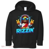 He Is Rizzen Jesus Has Rizzen Retro Christian Pixel Gaming Gift Toddler Hoodie thumb 0
