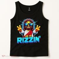 He Is Rizzen Jesus Has Rizzen Retro Christian Pixel Gaming Gift Tank Top thumb 2
