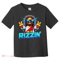 He Is Rizzen Jesus Has Rizzen Retro Christian Pixel Gaming Gift Toddler T-Shirt thumb 0