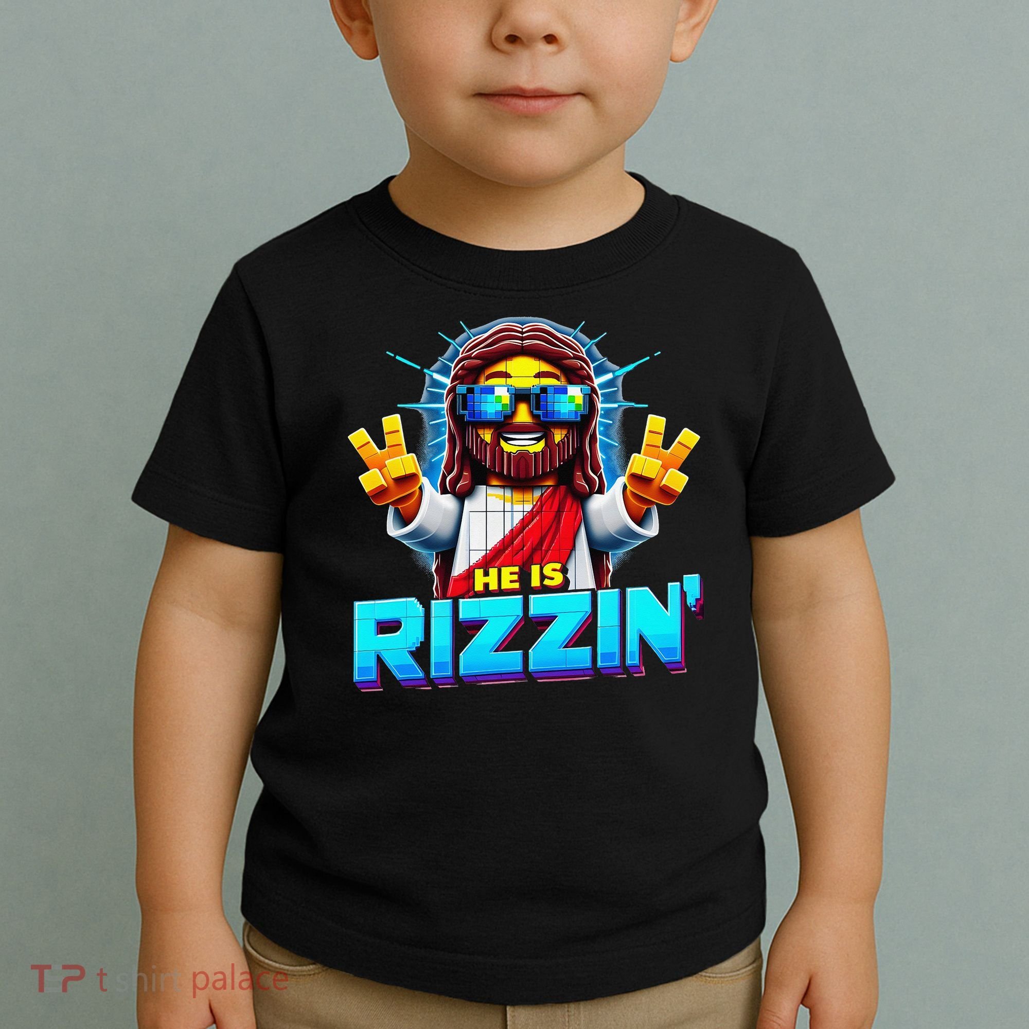 He Is Rizzen Jesus Has Rizzen Retro Christian Pixel Gaming Gift Toddler T-Shirt