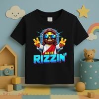 He Is Rizzen Jesus Has Rizzen Retro Christian Pixel Gaming Gift Toddler T-Shirt thumb 3