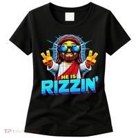 He Is Rizzen Jesus Has Rizzen Retro Christian Pixel Gaming Gift Women's T-Shirt thumb 0