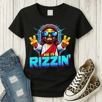 He Is Rizzen Jesus Has Rizzen Retro Christian Pixel Gaming Gift Women's T-Shirt thumb 3