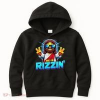 He Is Rizzen Jesus Has Rizzen Retro Christian Pixel Gaming Gift Kids Hoodie thumb 0
