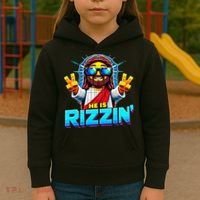 He Is Rizzen Jesus Has Rizzen Retro Christian Pixel Gaming Gift Kids Hoodie thumb 3