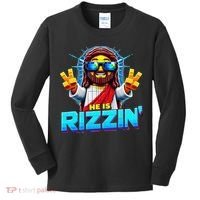 He Is Rizzen Jesus Has Rizzen Retro Christian Pixel Gaming Gift Kids Long Sleeve Shirt thumb 0