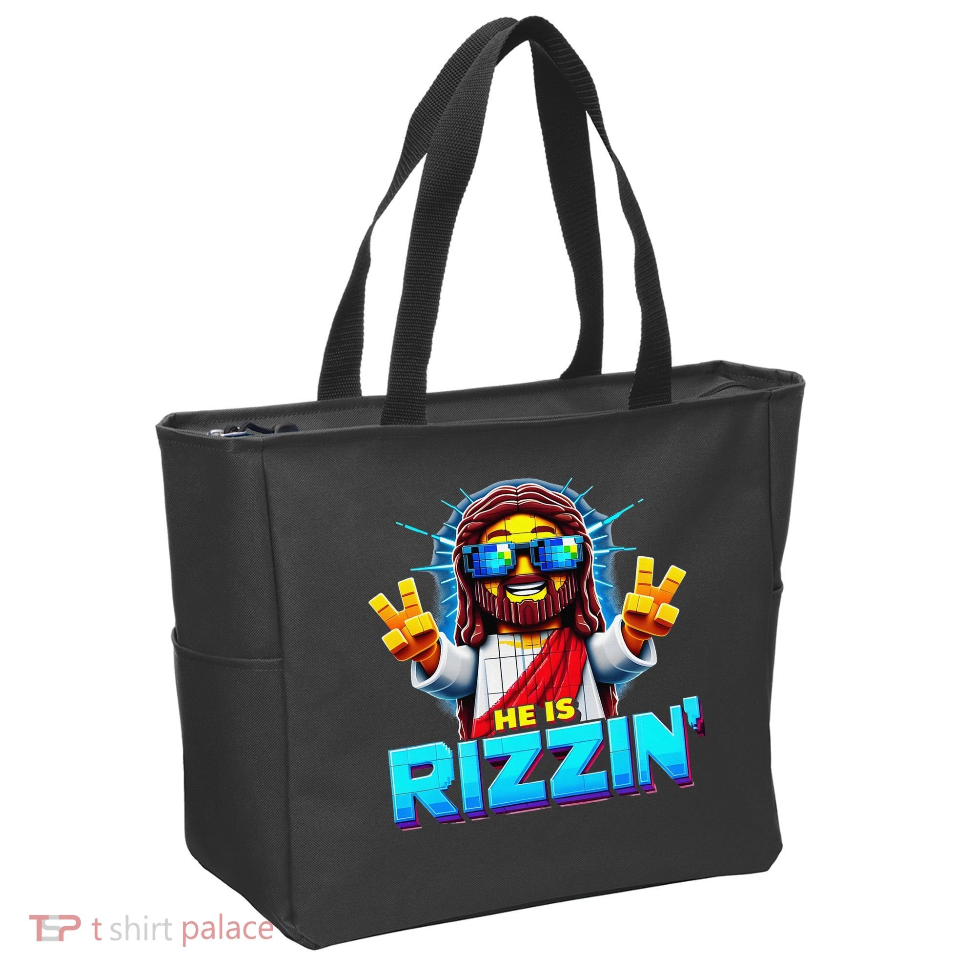He Is Rizzen Jesus Has Rizzen Retro Christian Pixel Gaming Gift Tote Bag