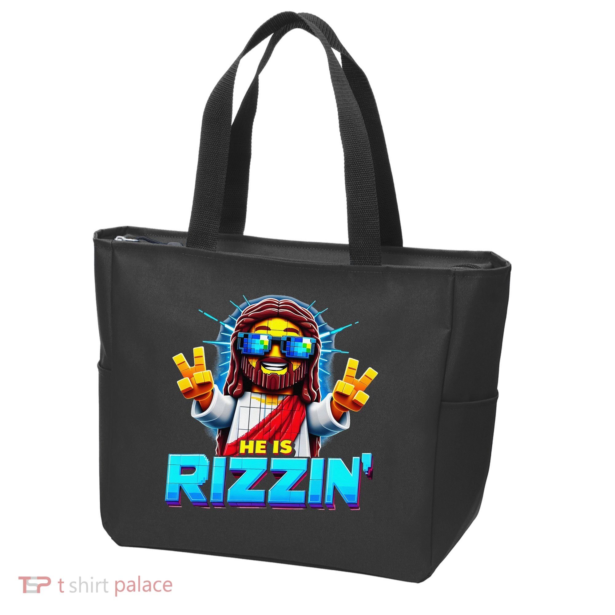 He Is Rizzen Jesus Has Rizzen Retro Christian Pixel Gaming Gift Tote Bag