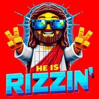 He Is Rizzen Jesus Has Rizzen Retro Christian Pixel Gaming Gift Santa Hat thumb 1