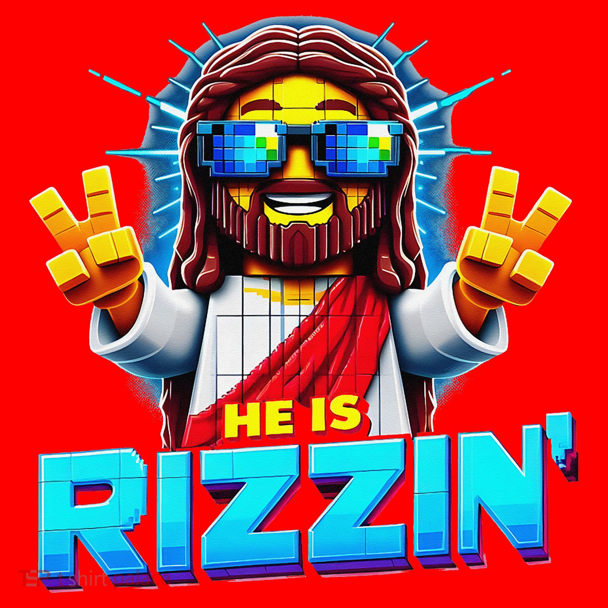 He Is Rizzen Jesus Has Rizzen Retro Christian Pixel Gaming Gift Santa Hat