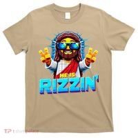 He Is Rizzen Jesus Has Rizzen Retro Christian Pixel Gaming Gift T-Shirt thumb 0