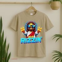 He Is Rizzen Jesus Has Rizzen Retro Christian Pixel Gaming Gift T-Shirt thumb 2