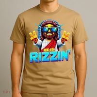 He Is Rizzen Jesus Has Rizzen Retro Christian Pixel Gaming Gift T-Shirt thumb 3