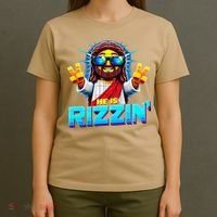 He Is Rizzen Jesus Has Rizzen Retro Christian Pixel Gaming Gift T-Shirt thumb 4